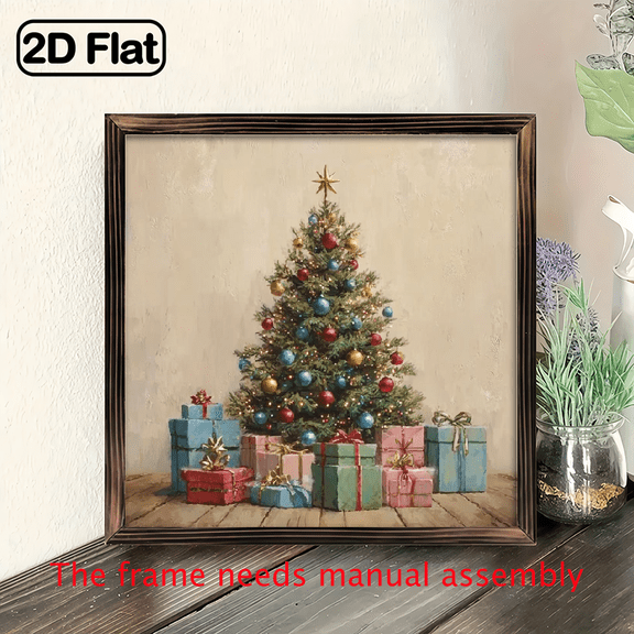 2D Flat, 1pc Vintage Mediterranean Town Woodblock Print Framed Wall Art - Art Deco Style Churches Houses Landscape Painting in Muted Beige, Brown Golden Tones, Wood Frame for Home, Office, 8*8in