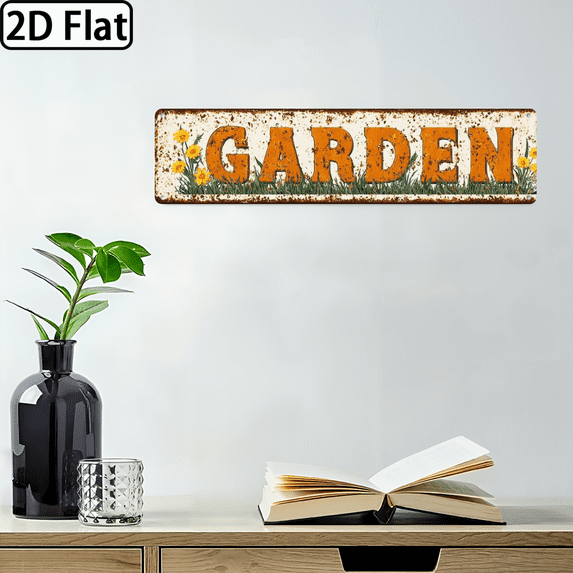 2D Flat, 1pc Vintage Metal Wall Decor - Rustic Garden Sign, Heavy-Duty Metal Plaque for IndoorOutdoor Decoration - Farmhouse, Office, Cafe - Easy Hang with Pre-Drilled Corners - Home Decoration A