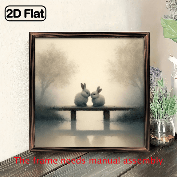 2D Flat, 1pc Vintage Rabbit Bridge Wall Art Print 8x8inch Country Style Frame Bridge Sign, Farmhouse Decoration, Suitable Living Room, and Birthday Gifts.