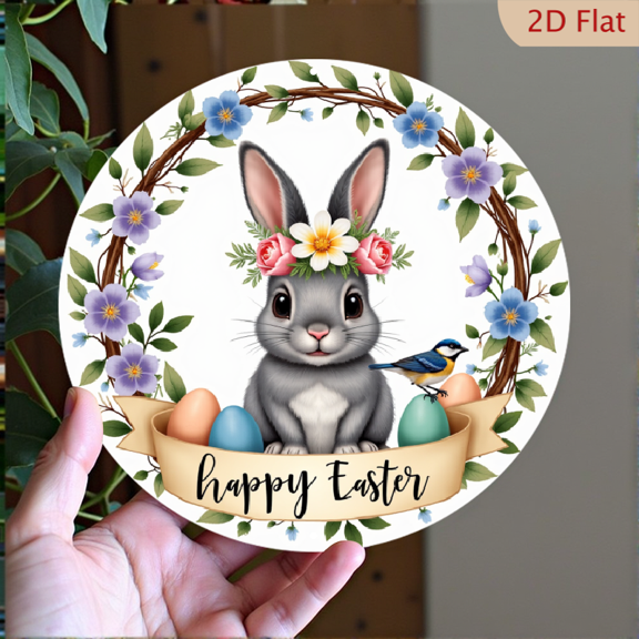 2D Flat, 1pc Vintage Rabbit Welcome Sign, 8x8 Inch Flat Printed Iron Hanging Decor, Door Mount Entryway Plaque for Home, Cafe, Club, Kitchen - No Electricity Needed