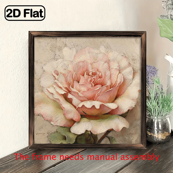2D Flat, 1pc Vintage Rose Wall-Mounted or Tabletop Sign - Rose Art Panel, Retro Decoration Suitable for Home, Cafe, Garage - Gift Idea, 8x8 Inch.