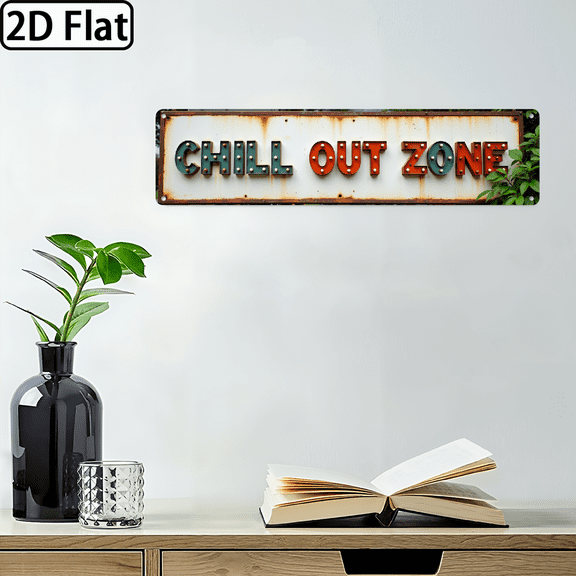 2D Flat, 1pc Vintage Rustic Chill Out Zone Wall Sign - 4x16 Inch Retro Marquee-Style Decorative Plaque for Man Cave, Bar, Game Room, Patio - No Electricity Needed, Easy Wall-Mounted IndoorOut