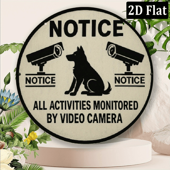 2D Flat, 1pc Vintage Security Camera Notice Sign - with Notice Text, Surveillance Camera Alert Decoration for Home, Office, Garage, Garden - Durable Black White Security Decor.8*8in