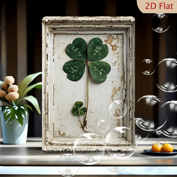 2D Flat 1pc Vintage St Patrick'S Day Green Shamrock Metal Tin Sign, 8x12 Inch - Rustic White Frame with Golden Accents, Decorative Signs & Plaques Vintage St Patrick'S Design Durable Metal Sign