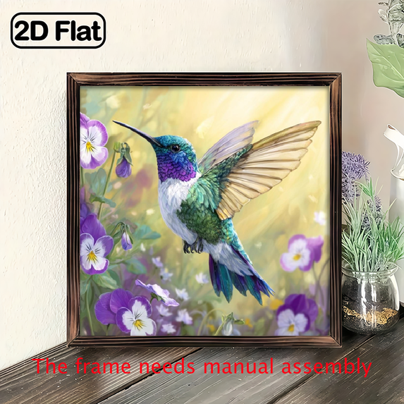 2D Flat, 1pc Vintage-Style Hummingbird Wooden Framed Wall Art, 8x8 Inch - Rustic Inspirational Decor with Vibrant Colors, Perfect Gift for Family Friends, Ideal for Home or Office Decoration, Wall