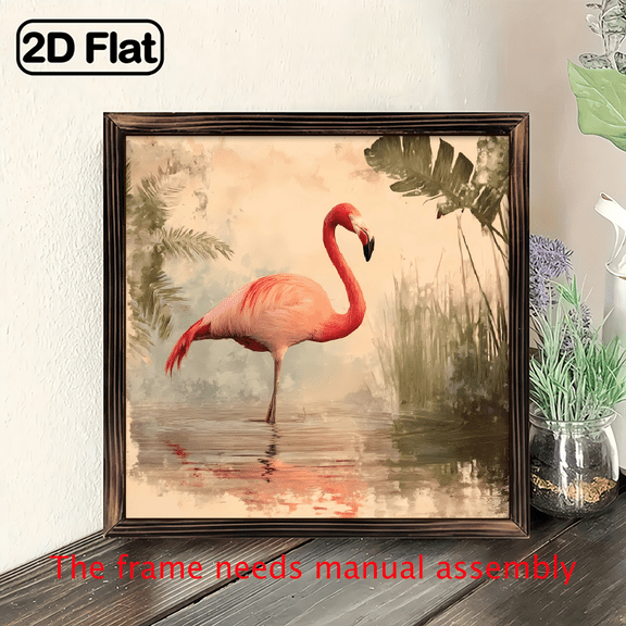 2D Flat, 1pc Vintage Tropical Flamingo Wooden Wall Art Sign - 8x8 Inch Rustic Composite Wood Frame, Farmhouse Decor for Bedroom, Living Room, Bathroom, Office Bird-Themed Spaces, Flamingo Decor, B