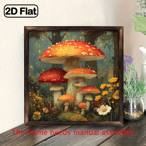 2D Flat, 1pc Vintage Wooden Carved Autumn Mushroom Forest Elf, Rustic Style Decorative Art Print for Home Office, Kids' Room, Wall Tabletop Display, Bookshelf Decoration, Holiday Ornament for Hall