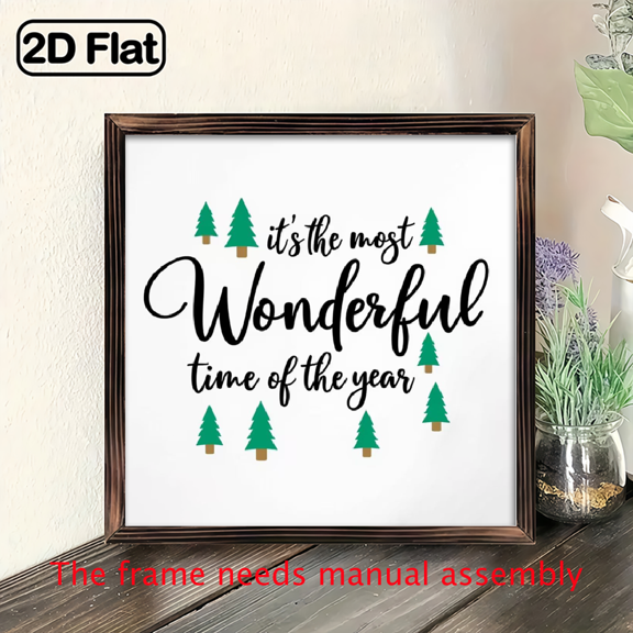 2D Flat, 1pc Vintage Wooden Christmas Sign - It's The Most Wonderful Time of The Year - Handcrafted Holiday Wall Decor for Home, Bedroom, Entryway - Seasonal Festive Decoration, 8x8 Inch