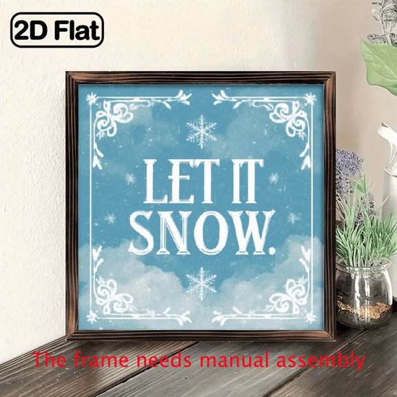 2D Flat, 1pc Vintage Wooden Snow Wall Hanging Sign - 8x8 Inch Rustic Farmhouse Decor with Snowflakes Teal Background, Christmas Holiday Home Decoration for Kitchen, Living Room, Bedroom.