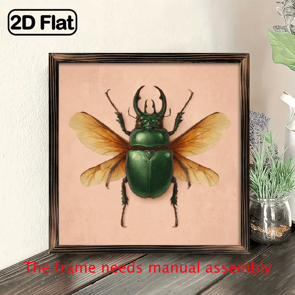 2D Flat 1pc Wall Pediments, 1Pc Wood Frame Sign Stag Beetle, spreading wings, realistic insect art style Wall Art Paintings Ideal Gift For Living Room Bedroom Corridor Wall Decor Room Decoration Read
