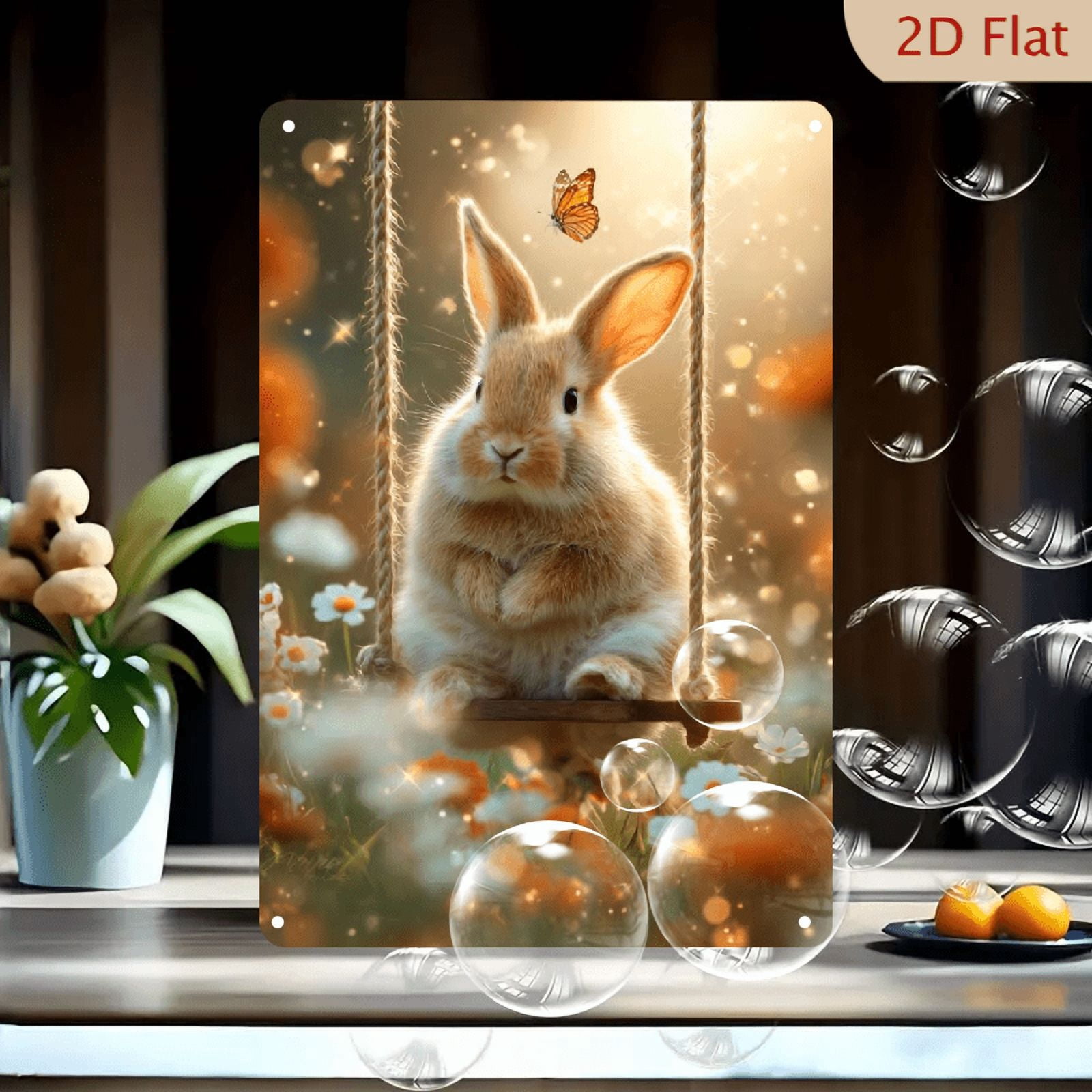 2D Flat 1pc Whimsical Bunny Metal Wall Art - 8x12 Inch Iron Swing ...