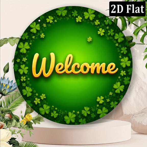 2D Flat, 1pc Wind Spinner with Rotating Hook - Vibrant Green Clover Welcome Sign, 8-Inch St Patrick's Day Spring Decor, All-Season OutdoorIndoor Hanging Decoration for Home, Garden, Weddings,