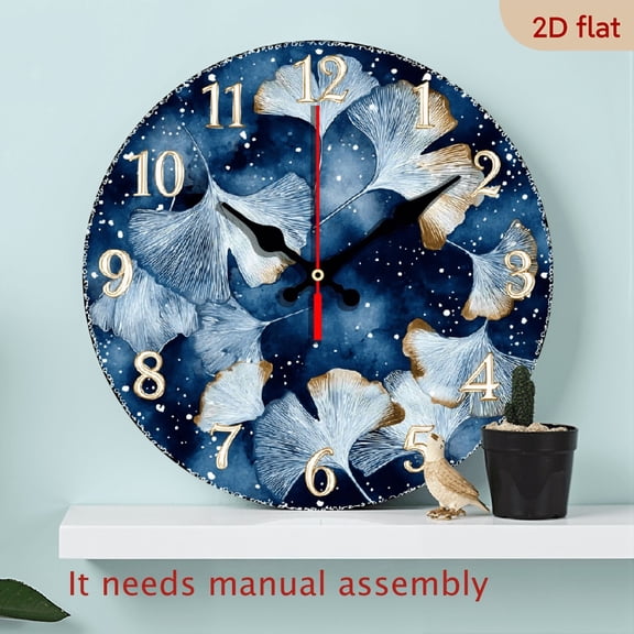 2D Flat 1pc Winter Ginkgo Leaf Clock Face Wooden Home Silent Wall Clock with 2D Flat Printing, Ideal for Decorating Restaurants, Kitchens, and Cafes, Perfect Gift for Easter, Ramadan, Valentine'