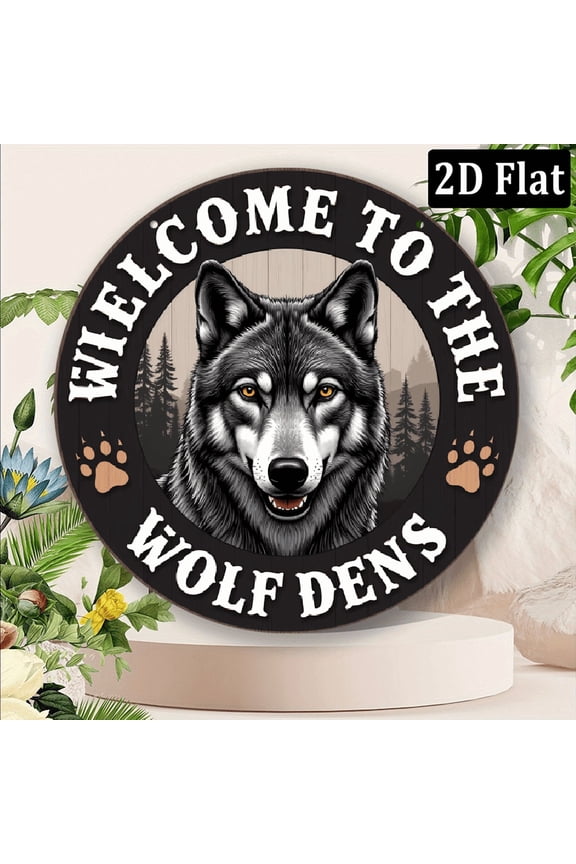 2D Flat, 1pc _Wolf Den Welcome_ Vintage Aluminum Wall Art 8*8 Inch Rustic Wolf & Paw Print Design, Easy to Hang Durable Metal Decor for Home, Office, Bar, for Man Cave - Unique Gift Idea for Wolf Lo