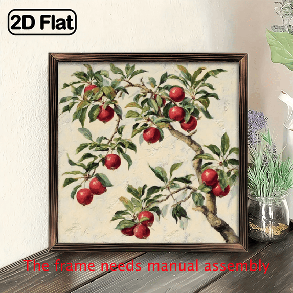 2D Flat - 1pc Wood Frame Sign Pomegranates Fruit Botanical Wall Art Paintings Ideal Gift for Living Room, Bedroom, Farmhouse Corridor, Ready to Hang, 8x8 Inch Decorative Signs Plaques