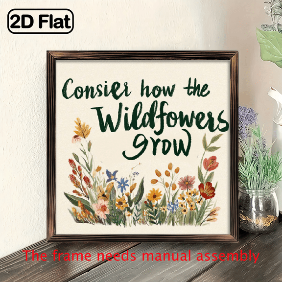 2D Flat, 1pc Woodblock Print 8x8 Inches - Wildflowers Grow Freely Suitable for Home Decor, Office, Bedroom, Holiday Decoration, Father'S Day, Independence Day, Graduation Season Gift
