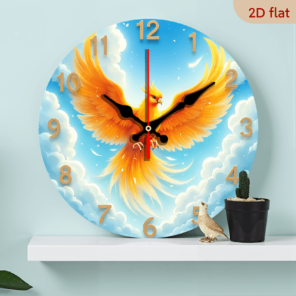 2D Flat 1pc Wooden Clocks, Fire Cloud Pattern Theme Design, 10Inch Silent Hanging Clock, Charming Decoration, - Silent, No Ticking Sound Hanging Clock Suitable for Bedroom and Office, Decor Unique