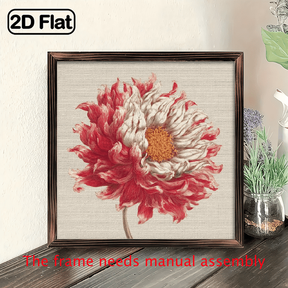 2D Flat, 1pc, Wooden Frame Decorative Painting, Rural Pastoral Floral Square Wall Art, Wall Decoration for Living Room, Bedroom.8x8 inch