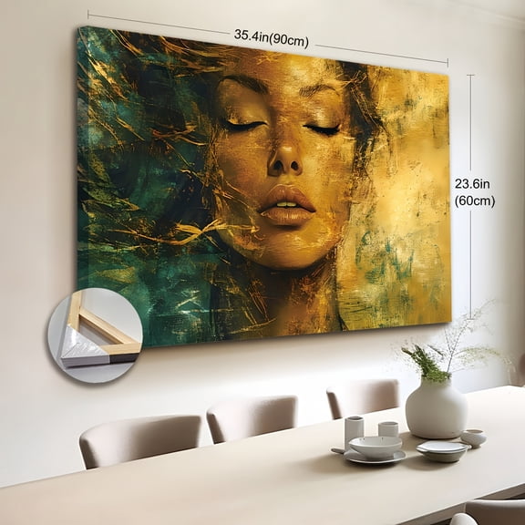 2D Flat 1pc Wooden Framed Extra Large Canvas Wall Art, Dreamy Woman Portrait Canvas Wall Art, Ethereal Female Print, Vintage Style Woman Print Rustic Home Decor, Ready to Hang