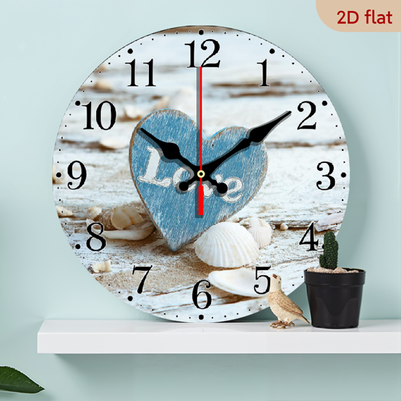 2D Flat 1pc Wooden Heart-Shaped Silent Non-Ticking Wall Clock - Artificial Wood Love-Themed Round Clock Suitable for Living Room,, Valentine's Day, New Year Ramadan Gift, 25 cm (Romantic Housewarm