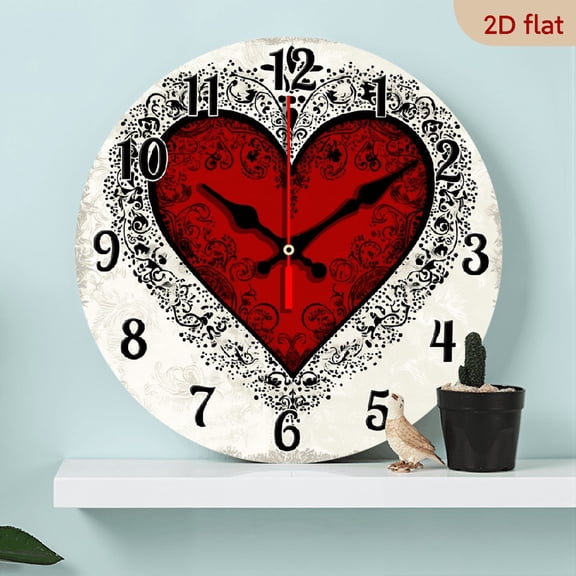 2D Flat 1pc Wooden Heart-Shaped Vintage Wall Clock Suitable for - Silent Non-Ticking Operation, Elegant Round Clock for Home, Office, Room Decor, Ideal Gift for New Year, Valentine's, Ramadan