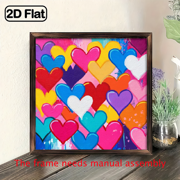 2D Flat, 1pc Wooden Sign Colorful Hearts Abstract Art Modern Art Painting, Romantic Decor Perfect for Bedroom, Office or Cafe Decoration, Ideal for Valentine'S Day, Christmas, Winter and Anniversa