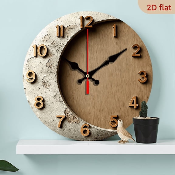 2D Flat 1pc Wooden clock with a moon texture mosaic theme, suitable for bedrooms, living rooms, offices, schools, hospitals, etc Perfect for Christmas decoration, can be given as a gift, 10 inches