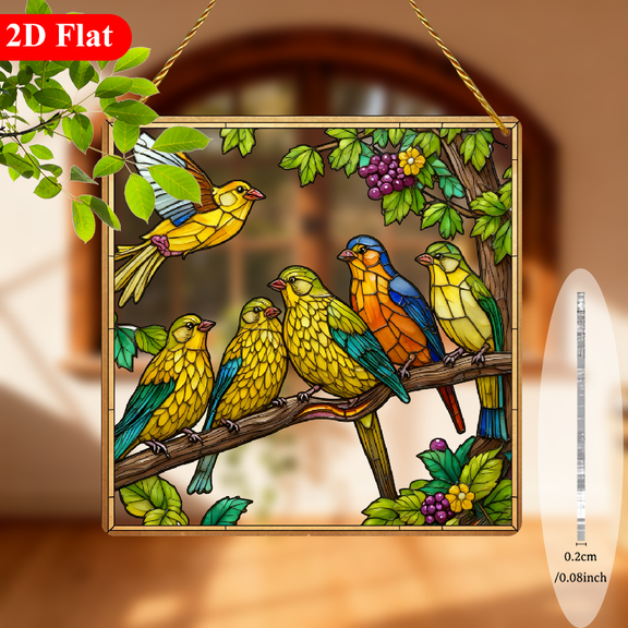 2D Flat - 1pc of 8-Inch Square Suncatcher Ornament Featuring a Canary Bird Theme, Perfect for Hanging in Your Living Room Or Garden During Christmas