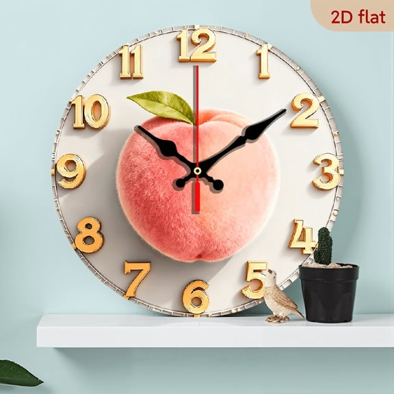 2D Flat 1pc peach-themed creative wooden clock Perfect for bedrooms, living rooms, offices, schools, Halloween, and Christmas decorations Perfect for gifts 10 inches (AA batteries not included)