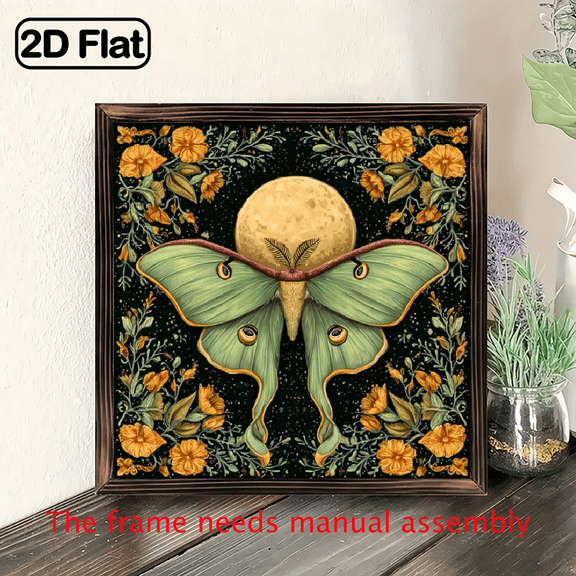 2D Flat, 1pcs 8x8inch Wooden Sign Vintage Butterfly Artwork with Floral Frame for Home Decor Customed Framed Wall Art Deco for Kitchen Bathroom Living Room Decoration Best Gifts