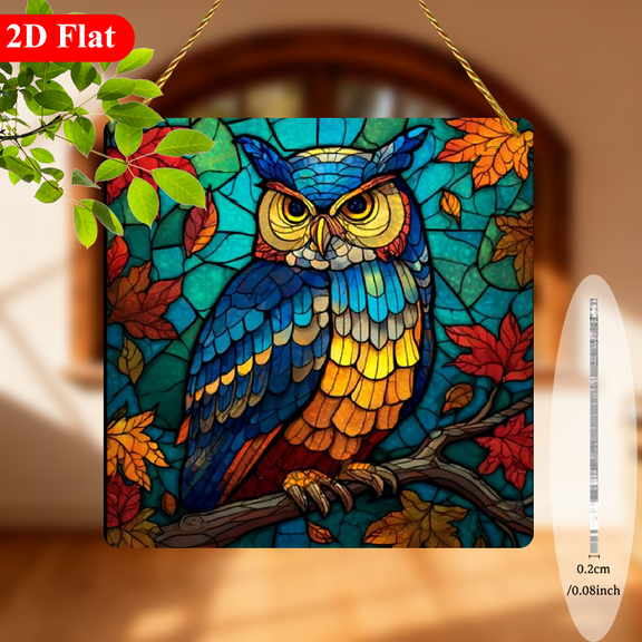 2D Flat, 2D Flat 1pc Colorful Owl Acrylic Suncatcher, 8x8 Inches - Window Decor for Room, Garden, Farmhouse Porch, Party Scene Decoration, Gift for Sister, Friend, Mom, Lady