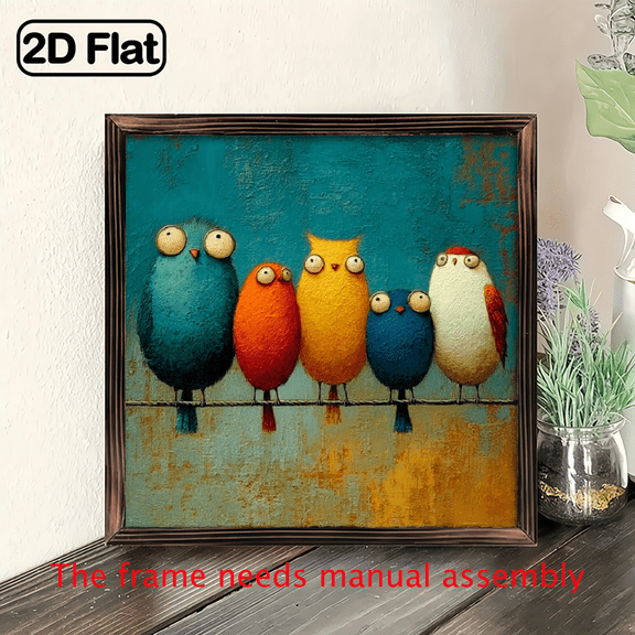 2D Flat, 2D Flat, A 2D Design Featuring a Vintage-Style Wooden Frame Sign with a Bird on a Wire - Suitable for Rustic Home Decor in Bedrooms, Living Rooms, Bathrooms, Hotels, Cafes, And Offices