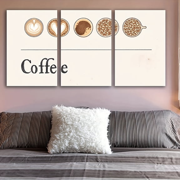 2D Flat, 2D Flat 2Dflat Posters & Prints, 3 Coffee Themed Canvas Art Prints - Frameless Modern Wall Decor with Espresso and Latte Design, Perfect for Home, Office or Bar, Ideal Gift for Coffee Lover