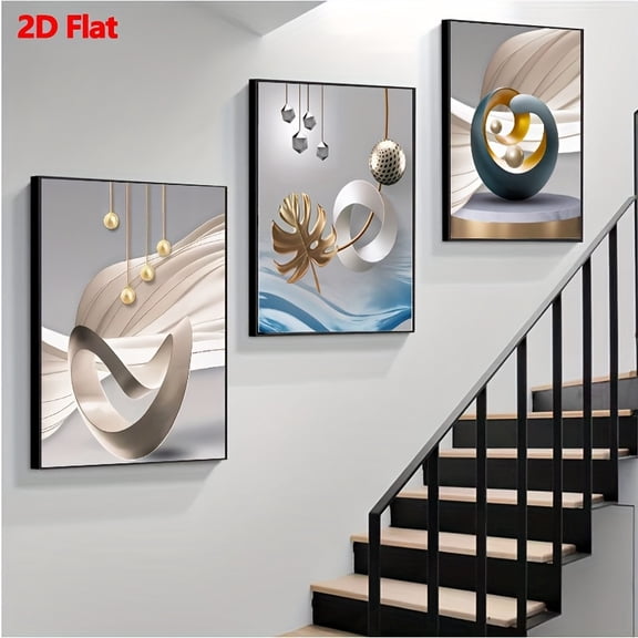 2D Flat, 2D Flat 3pcs High Quality Modern Geometric Art Pattern Background Wall Canvas Painting Nordic Light Luxury Poster Decoration Painting, Adults Unframed for Home Decoration/Birthday Gifts/Hol