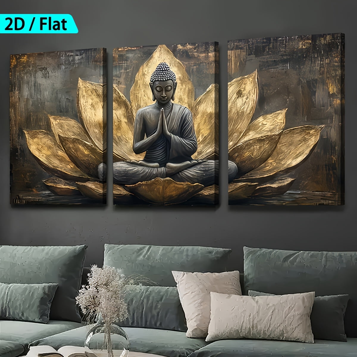 2D Flat, [2D/Flat Print] Framed Canvas Painting And Poster, Ready to Hanging, Retro Light Luxury Abstract Buddha Statue Faith Art, Home Decor, Wall Art, Room Decoration, Holiday Gift, Living Room