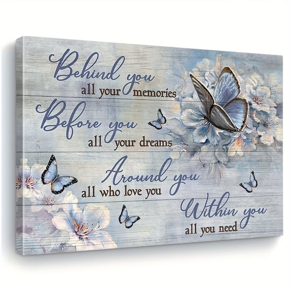 2D Flat, 2D Framed Butterfly Wall Decor Featuring Purple Floral Images, Perfect for Farmhouse And Country-Style Wall Decoration. This Canvas Print with Inspirational Quotes Serves As a Moder