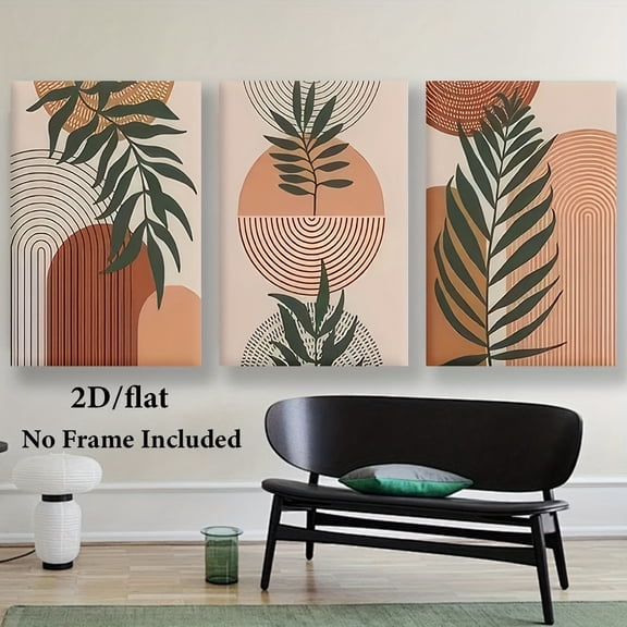 2D Flat, []2D/flat, 3pcs, canvas painting - frameless, Geometric shapes and plants, poster and printing materials, Wall Art for Home, Bar, Cafa, Bathroom, fathers day gift, Fahter's Day, Independenc