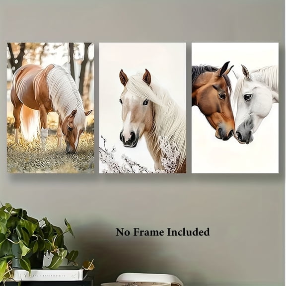 2D Flat, []2D/flat, 3pcs, canvas painting-frameless, Graceful horses in nature, Wall art, poster and printing materials, Wall Art for Home, Cafa, Bathroom, fathers day gift, Fahter's Day, Independen