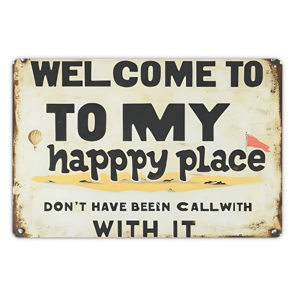 2D Flat - 2D plane 1pc vintage metal sign Welcome to My Happy Place Vintage Metal Sign- 8x12in Rustic Wall Art for Home Decor, Office, or Kitchen Decoration Retro Beach Theme Design with Hot Air