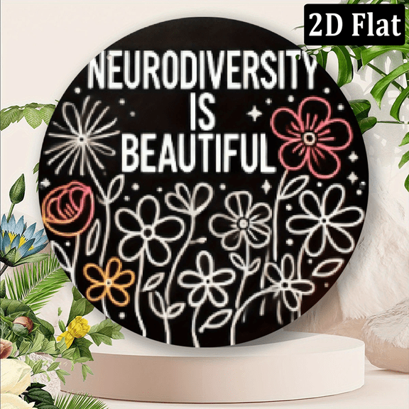 2D Flat - 2Dflat, 1pc 8x 8inch Aluminum Brain Power Diversity is Beautiful Aluminum Engraved Metal Sign Decoration for Cafes, Bars, Entrances, Rooms, Homes Round Award Plaque Garden, Living Room