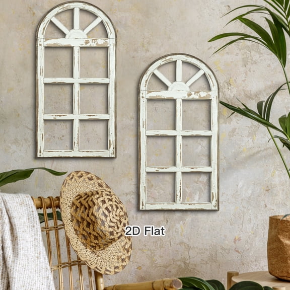 2D Flat 2pc Farmhouse Style Window Frame Shaped Wooden Hanging Sign Decor, Wood Hanging Plaque Decoration for Home Farmhouse Office Stuidio Cafe Coffee Shop, Gift