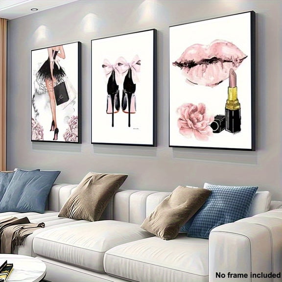 [2D Flat] 3pcs, 2D Frameless Canvas Art, 3pcs Living Room Decorative Paintings, Three-Piece Art Decoration Canvas Wall Art Set - Classic Modern Style Unframed Prints with Canvas Frame, Ink Medium, V