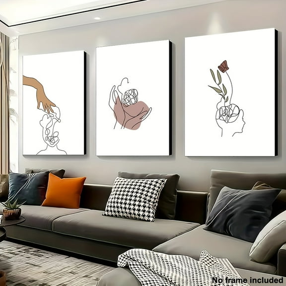 [2D Flat] 3pcs, 2D Frameless Canvas Art Set, Three-Piece Living Room Decorative Paintings, Abstract Human Body Canvas Triptych for Office Decoration, Mental Health and Brain-Related Wall Art, Clinic