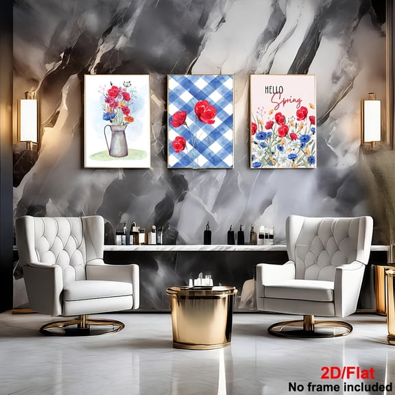 2D Flat, 3pcs,2D, three watercolor paintings of flowers and a watering, a watercolor painting by Annabel Kidston, trending on pixiv, generative art, botanic watercolors, Canvas wall art, home and do
