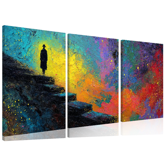 2D Flat, 3pcs Abstract Galaxy Canvas Triptych, Wall Art, Frameless Colorful Universe Poster, Modern Decor for Living Room, Bedroom