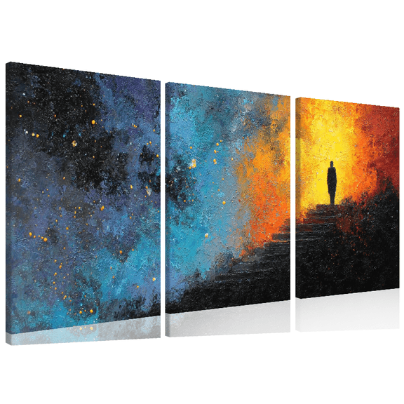 2D Flat, 3pcs Abstract Galaxy Canvas Triptych, Wall Art, Frameless Colorful Universe Poster, Modern Decor for Living Room, Bedroom