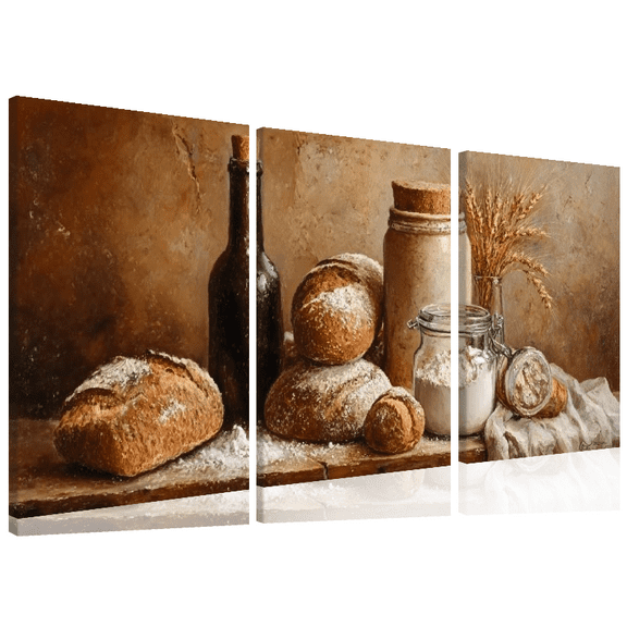 2D Flat 3pcs, Bohemian Nordic Style Art, A Painting of a Still Life with Bread, Framed Wall Art Posters Room Decor, for Bedroom Living Room Dining Room Bathroom Coffee Shop and More 12*16inch*3pcs
