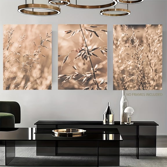 2D Flat, 3pcs Bohemian & Reed Grass Wall Art Set - Frameless Vertical Canvas Panels, Neutral Earth Tone for / - Rustic Neutral Decor for Christmas, Winter, for home - Boho Neutral Paintings for, Be