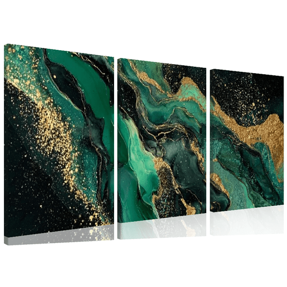 2D Flat, 3pcs Canvas Triptych, Abstract Green And Golden Agate Lamp poster, Vibrant Canvas Art for Living Room And Hallway Home Decor, Featuring with an Animal Home Decoration Theme, Unframed