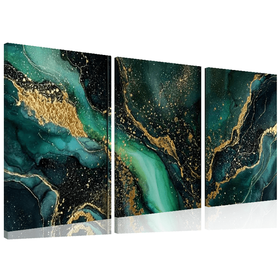 2D Flat, 3pcs Canvas Triptych, Abstract Green And Golden Agate Lamp poster, Vibrant Canvas Art for Living Room And Hallway Home Decor, Featuring with an Animal Home Decoration Theme, Unframed